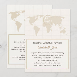 Mariage élégant chic carte du monde monogramme