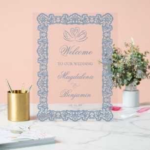 Mariage élégant cygne en dentelle bleu poussiéreux
