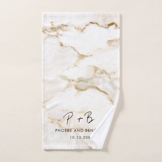 Mariage élégant en marbre avec effet or et monogra (Serviette à main)