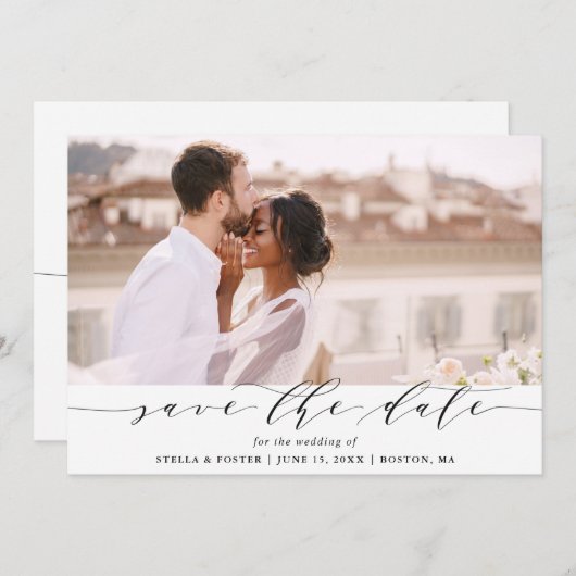 Mariage élégant Enregistrer la date Carte photo (Devant / Derrière)