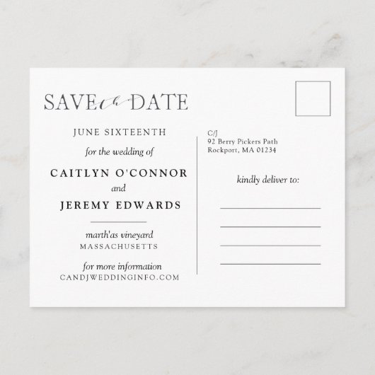 Mariage élégant Enregistrer la date Carte postale  (Dos)