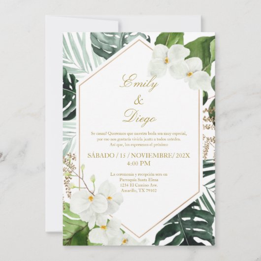 Mariage élégant et verdoyant Invitation en espagno (Devant)