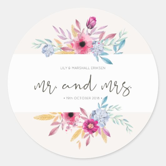 Mariage Élégant Floral M & Mme | Autocollant de Sc (Devant)