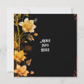 Mariage élégant Invitations florales noir et or (Dos)