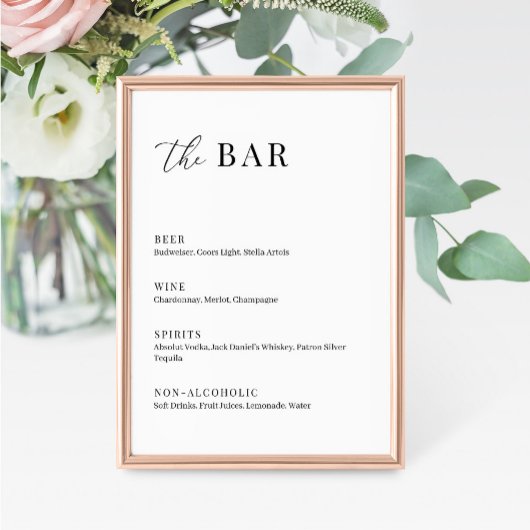 Mariage élégant moderne Le menu du bar Panneau