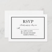 Mariage élégant moderne noir & blanc RSVP (Devant / Derrière)