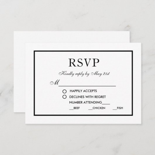 Mariage élégant moderne noir & blanc RSVP M (Devant / Derrière)