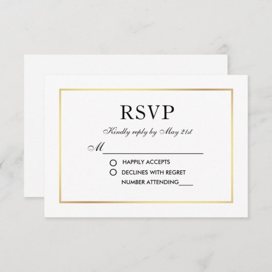 Mariage élégant moderne noir et blanc RSVP (Devant / Derrière)