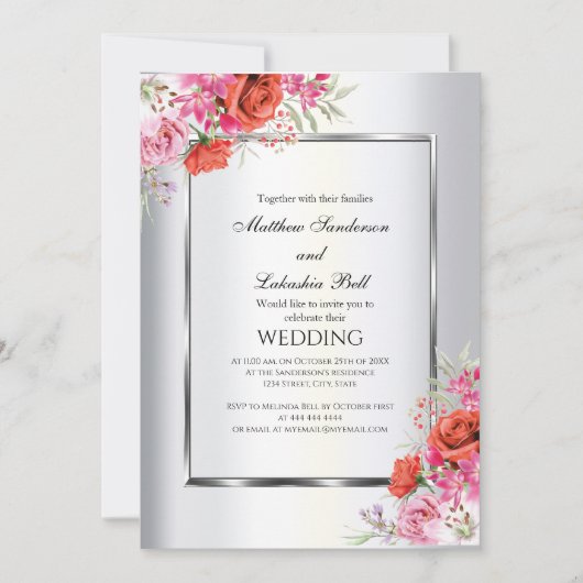 Mariage élégant moderne Red Roses Invitation (Devant)