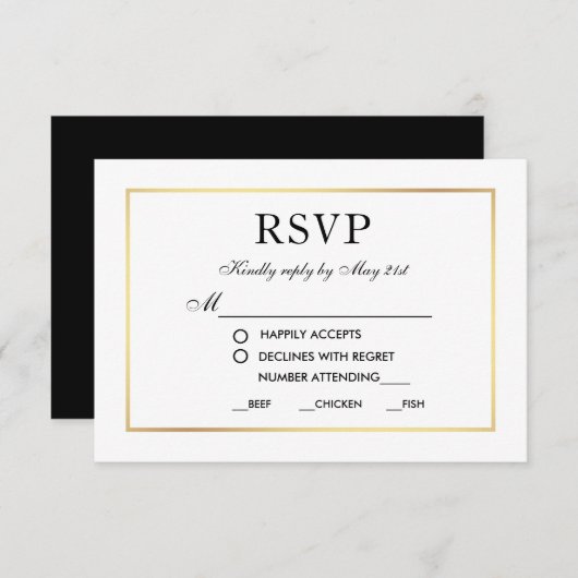 Mariage élégant moderne RSVP Black White Card MB (Devant / Derrière)