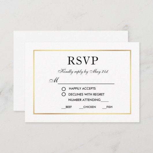 Mariage élégant moderne RSVP Black White Card MW (Devant / Derrière)