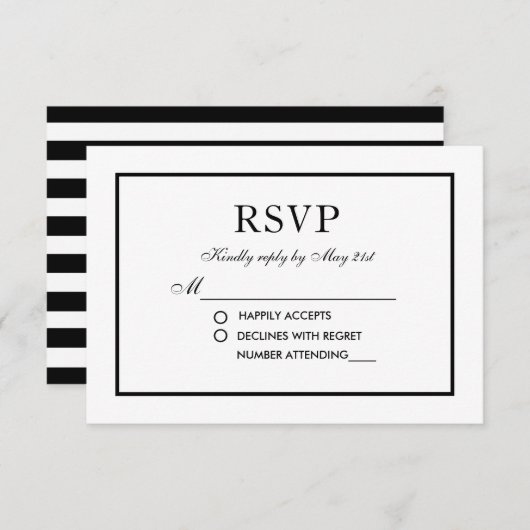 Mariage élégant moderne RSVP Black & White Card S (Devant / Derrière)