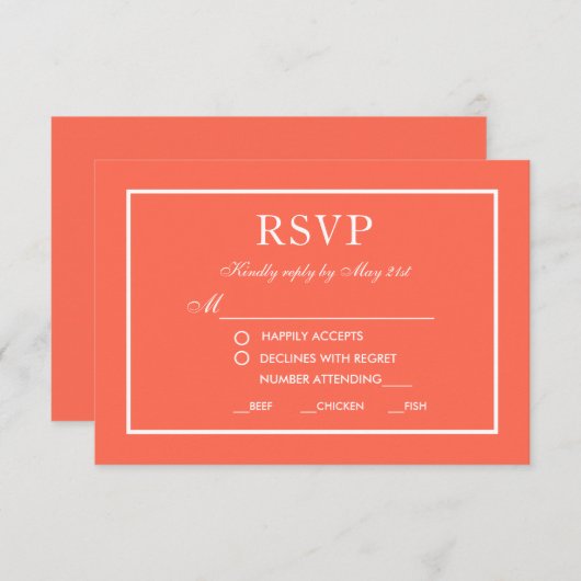 Mariage élégant moderne RSVP Coral Carte blanche M (Devant / Derrière)