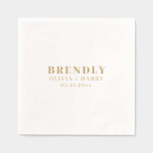 Mariage Elegant Monogramme Noms Gold Foil Napkin (Recto)