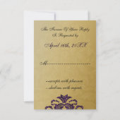mariage élégant or violet RSVP Standard 3,5 x 5 (Dos)