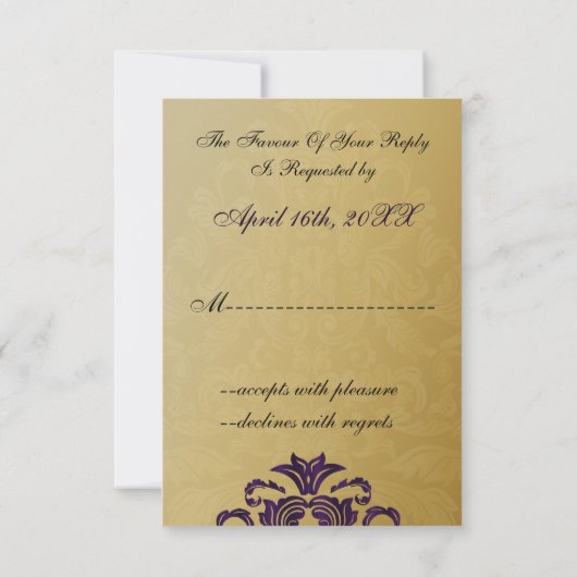 mariage élégant or violet RSVP Standard 3,5 x 5 (Dos)