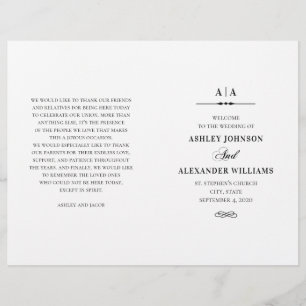 Mariage élégant. Programme noir et blanc plié