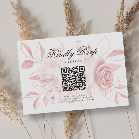 Mariage élégant QR Code RSVP Blush Pink Floral