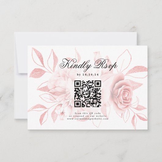 Mariage élégant QR Code RSVP Blush Pink Floral (Devant)
