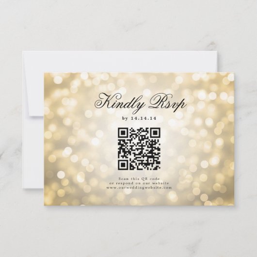 Mariage élégant QR RSVP Bokeh éclaire or (Devant)