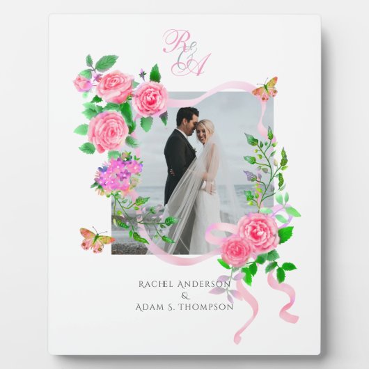 Mariage Élégant Rose ruban rose plaque (Devant)