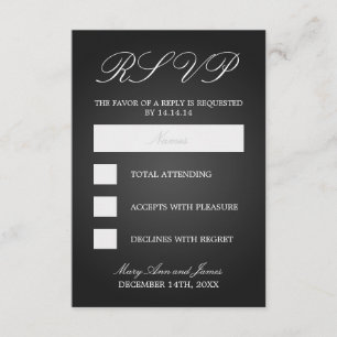 Mariage élégant RSVP Coeurs monogrammes Noir