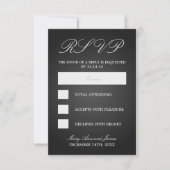 Mariage élégant RSVP Coeurs monogrammes Noir (Devant)