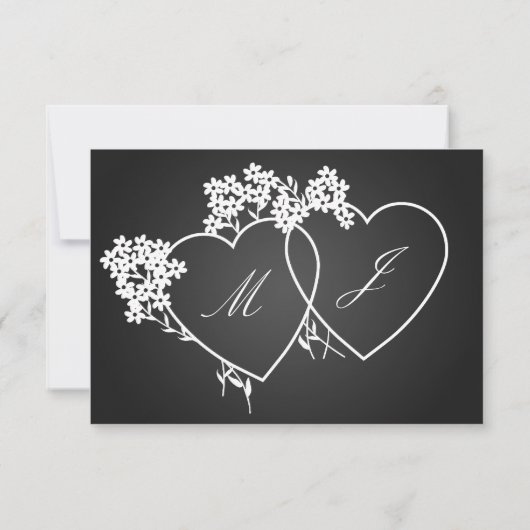 Mariage élégant RSVP Coeurs monogrammes Noir (Dos)