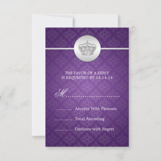 Mariage élégant RSVP Couronne royale pourpre (Devant)