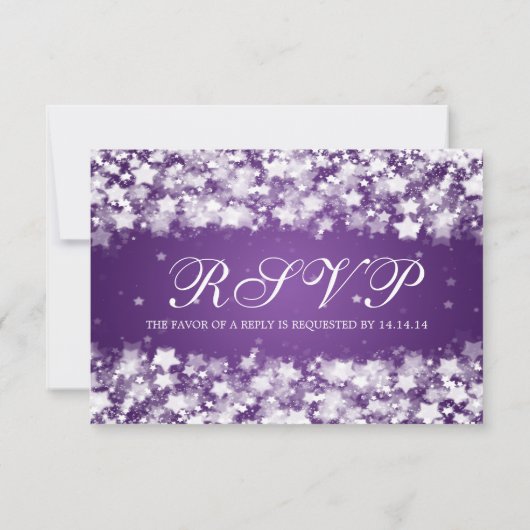 Mariage élégant RSVP Dazzling Étoiles violet (Dos)