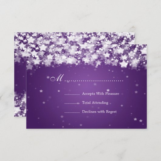 Mariage élégant RSVP Dazzling Étoiles violet (Devant / Derrière)