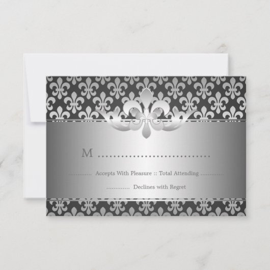 Mariage élégant RSVP Fleur De Lis Noir (Devant)