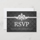 Mariage élégant RSVP Fleur De Lis Noir (Dos)