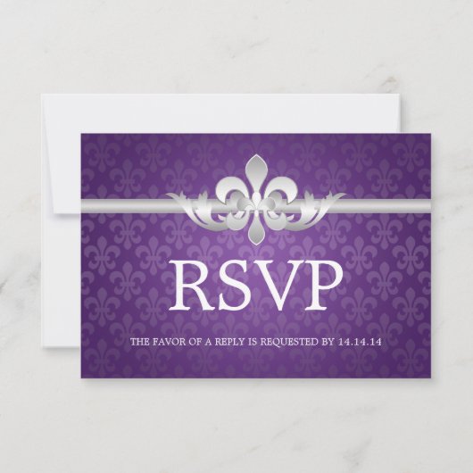 Mariage élégant RSVP Fleur De Lis Violet (Dos)