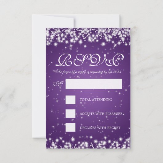 Mariage élégant RSVP Hiver Étincelle Violet (Devant)