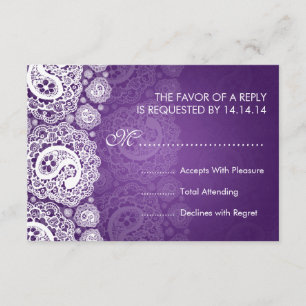 Mariage élégant RSVP Paisley dentelle pourpre