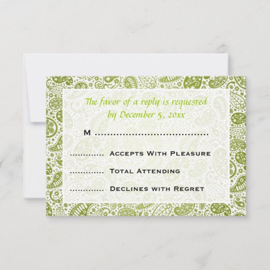 Mariage élégant RSVP Paisley Motif Lime Green (Devant)