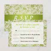 Mariage élégant RSVP Paisley Motif Lime Green (Devant / Derrière)