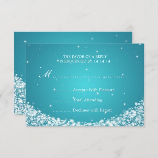Mariage élégant RSVP Star Sparkle Blue (Devant / Derrière)