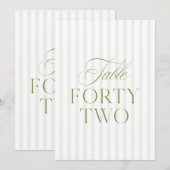 Mariage Élégant Vert Sauge & Beige Numéro de Table (Devant / Derrière)