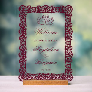 Mariage Élégant Vintage Cygnes Burgundy Cadre en D