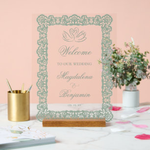 Mariage Élégant Vintage Lace Cygnes Vert Sauge