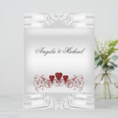 Mariage élégant White Red Hearts Grande Invitation (Debout devant)