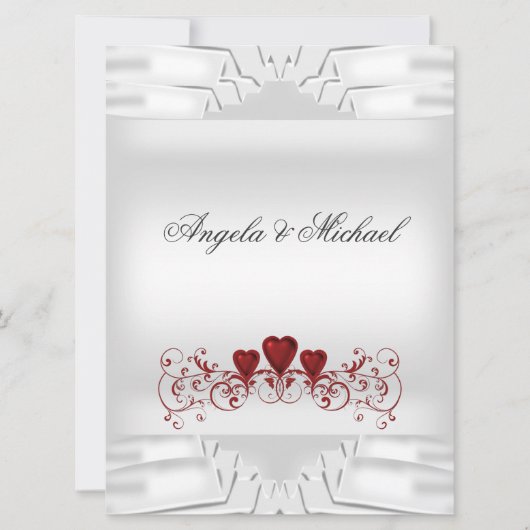 Mariage élégant White Red Hearts Grande Invitation (Devant)