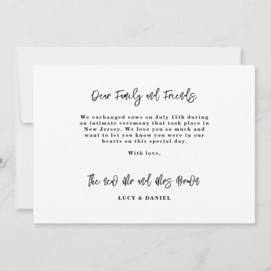 Mariage Elopement photo moderne Faire-part (Dos)