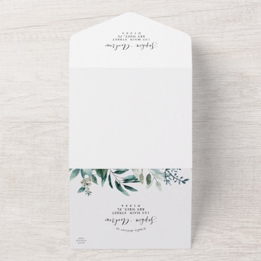 Mariage Emerald Greenery en une seule invitation (Dehors)