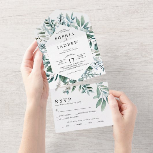Mariage Emerald Greenery en une seule invitation (Déchirure)