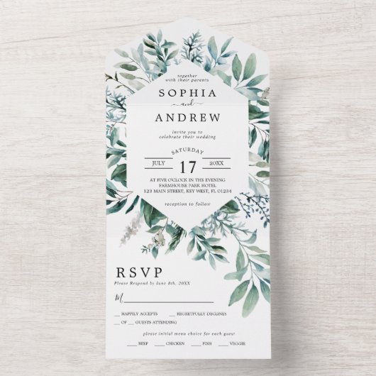 Mariage Emerald Greenery en une seule invitation (À l'intérieur)