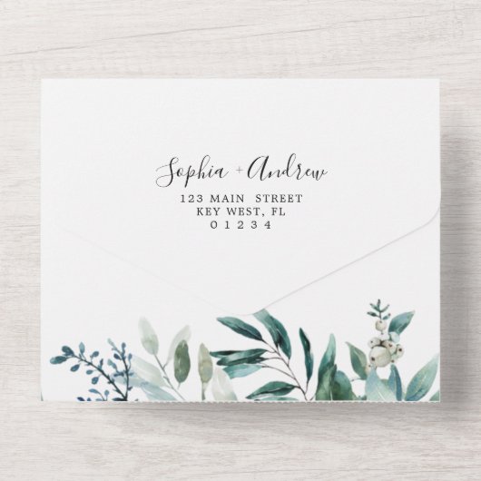 Mariage Emerald Greenery en une seule invitation (Verso)