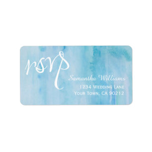 Mariage en Aquarelle Bleue Étiquettes RSVP